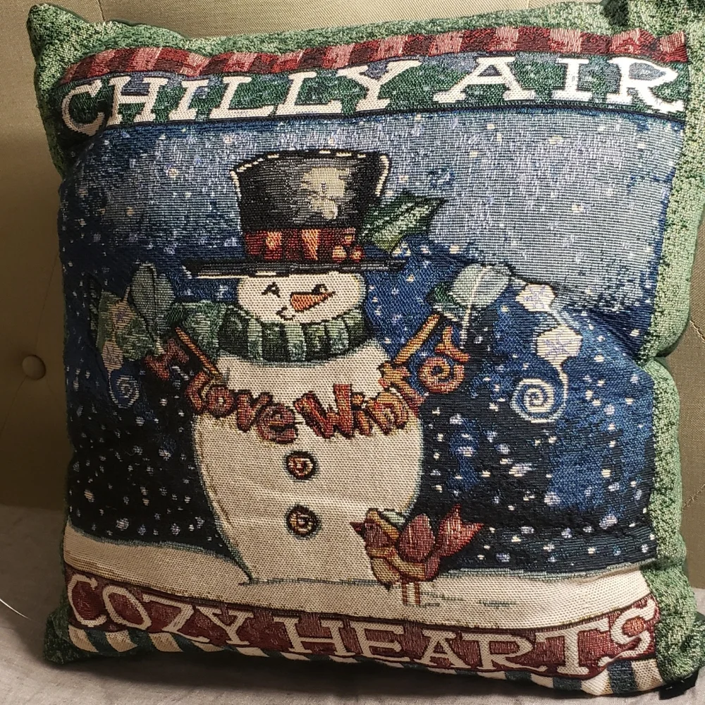 Vintage Newport Christmas Pillow Snowman Tapestry Texture Holiday Christmas